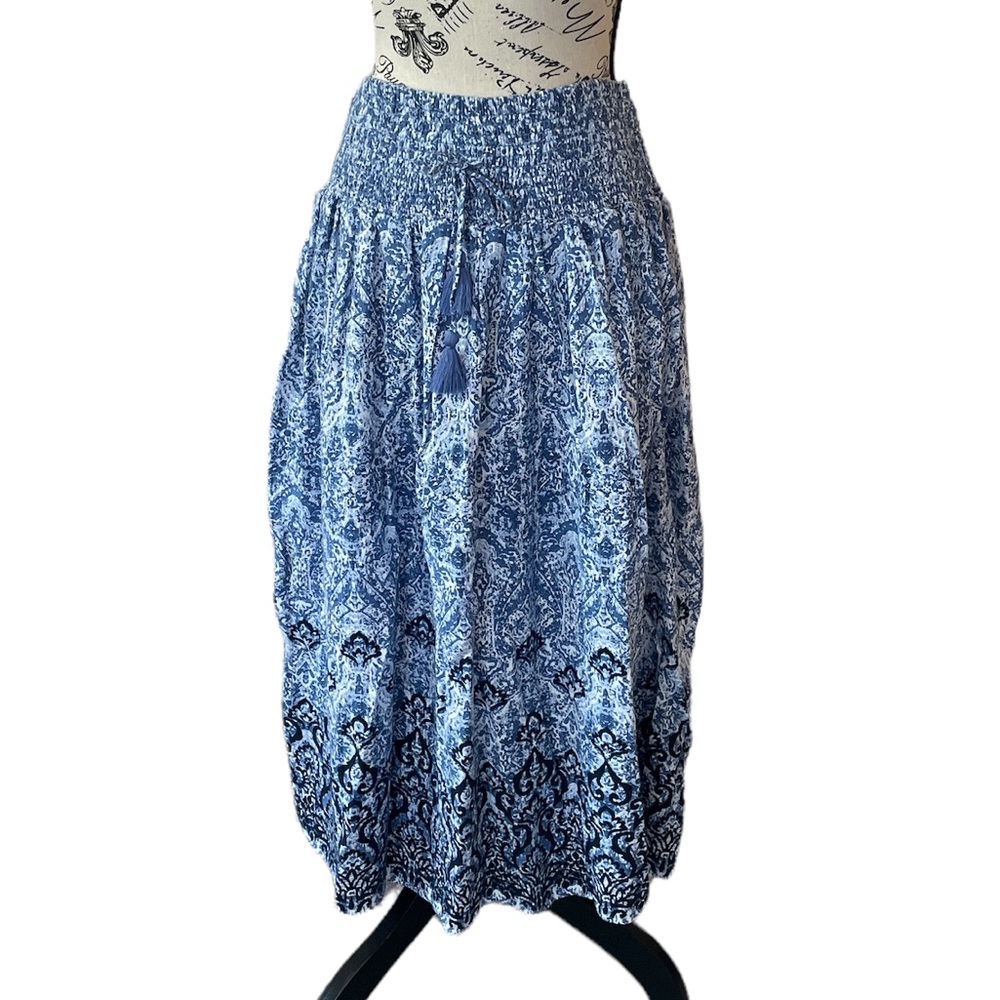 J. Jill Bohemian blue and white elastic midi skirt size xs